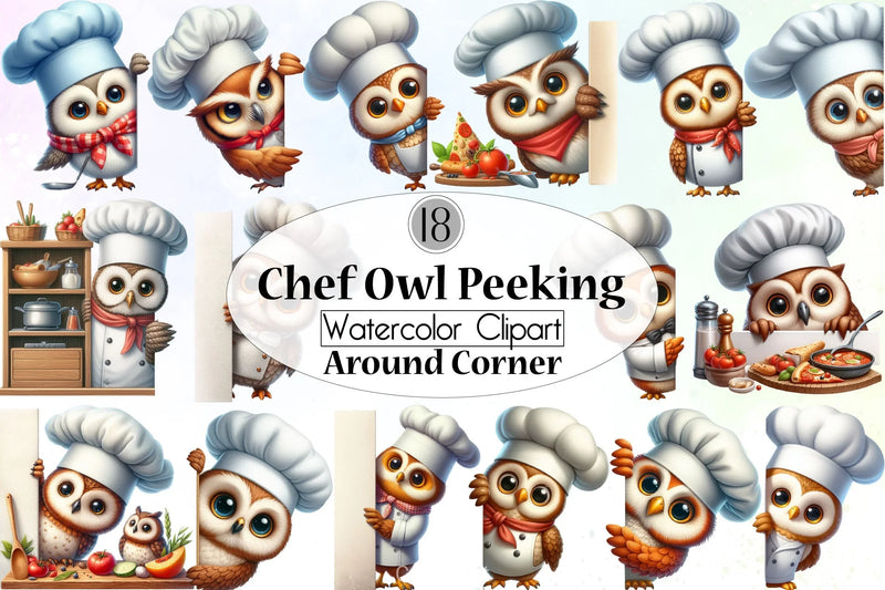 Peeking Chef Owl Clipart Bundle - CraftNest - Digital Crafting and Art