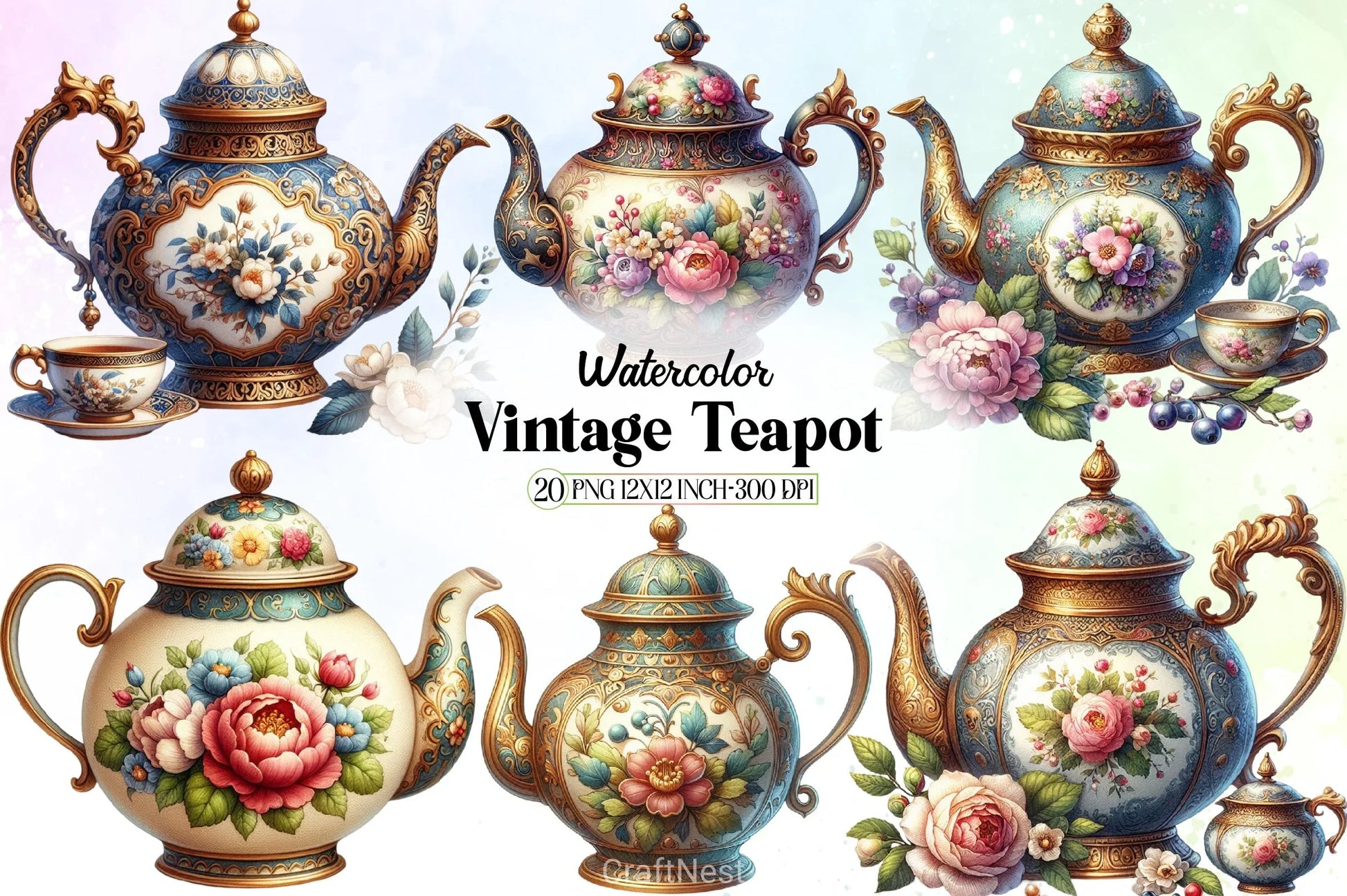 Vintage Teapot Clipart Bundle - CraftNest - Digital Crafting and Art