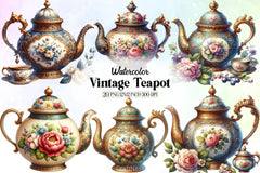 Vintage Teapot Clipart Bundle - CraftNest - Digital Crafting and Art