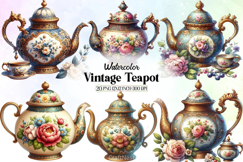 Vintage Teapot Clipart Bundle - CraftNest - Digital Crafting and Art