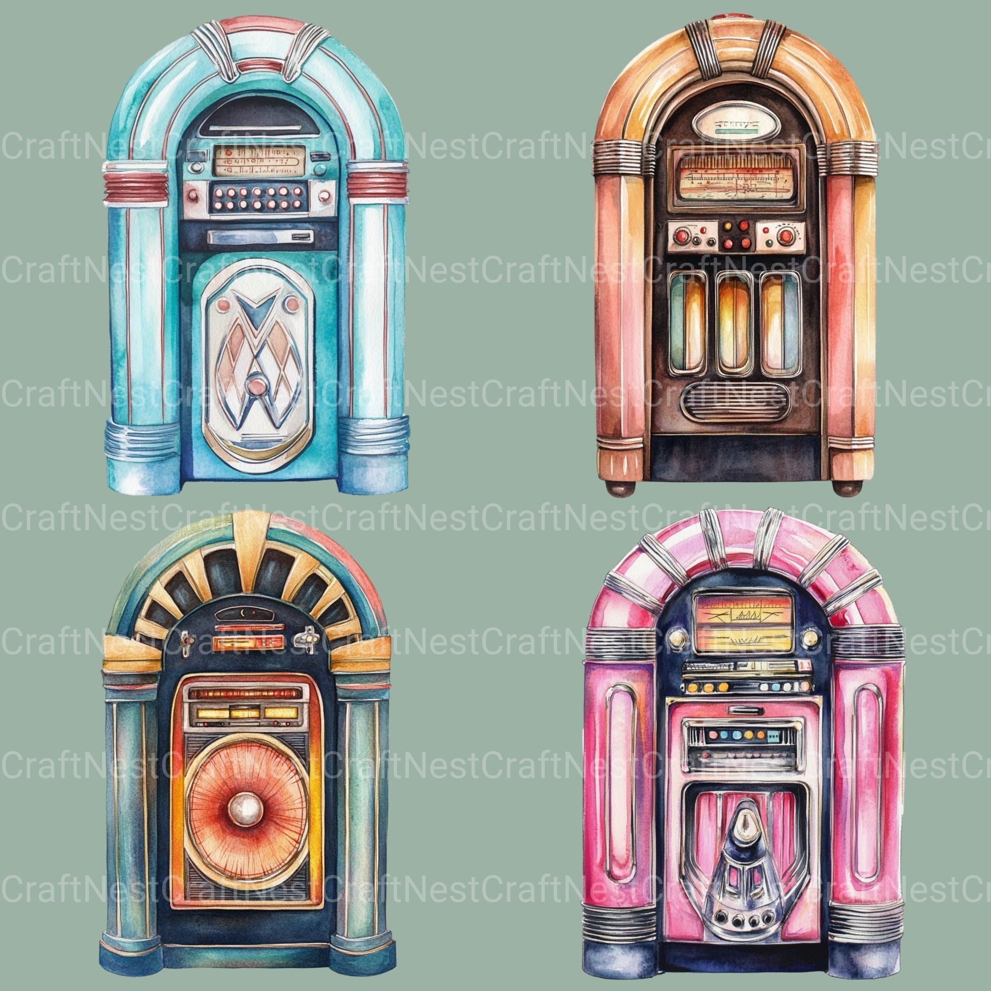 Jukebox Vintage Clipart Bundle