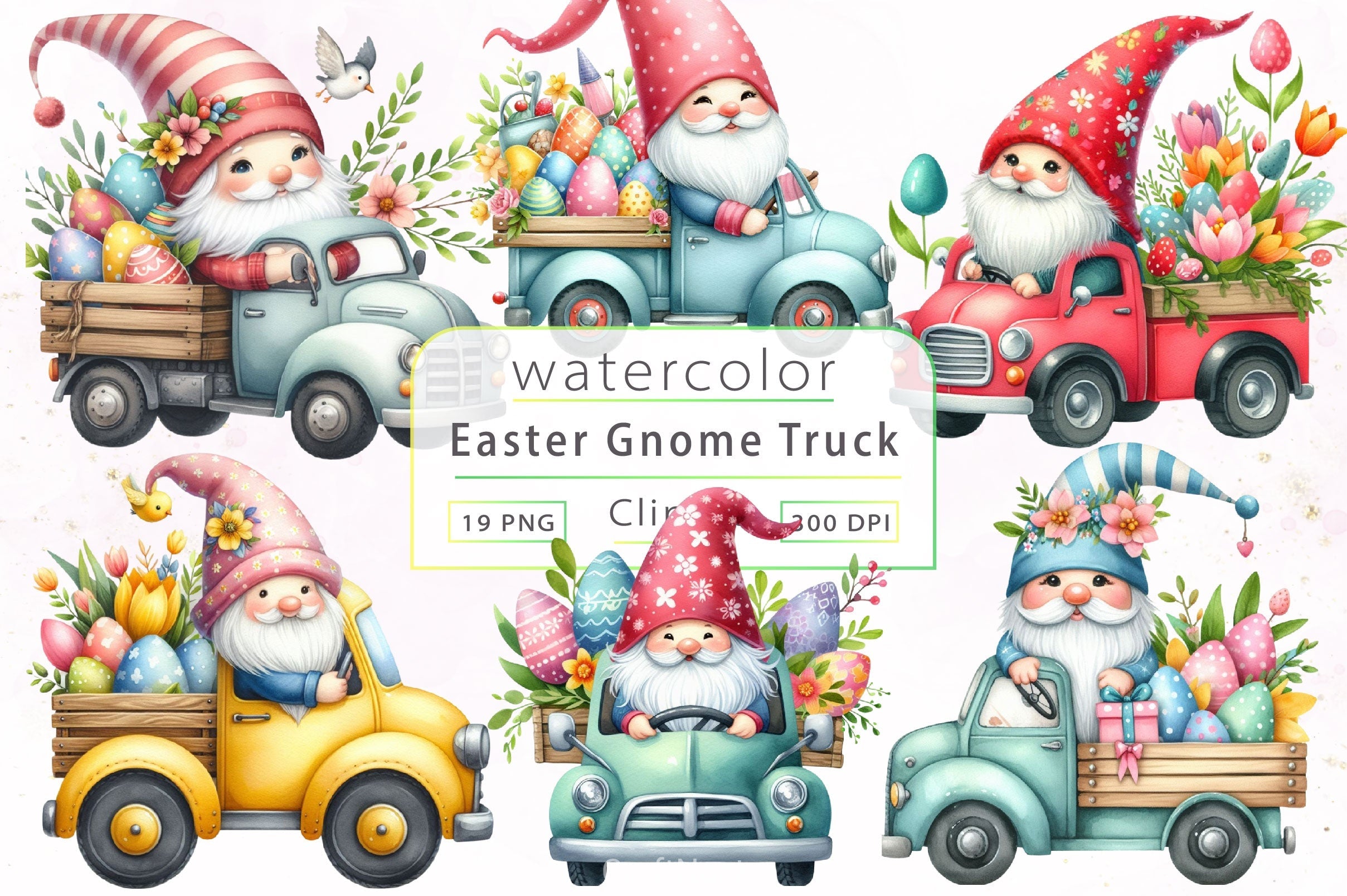 Easter Gnome Truck Clipart Bundle 2