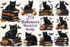 Halloween Black Cat On Books Clipart Bundle 2