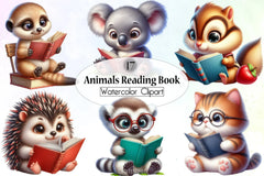 Cute Animals Reading Clipart Bundle - CraftNest - Digital Crafting and Art