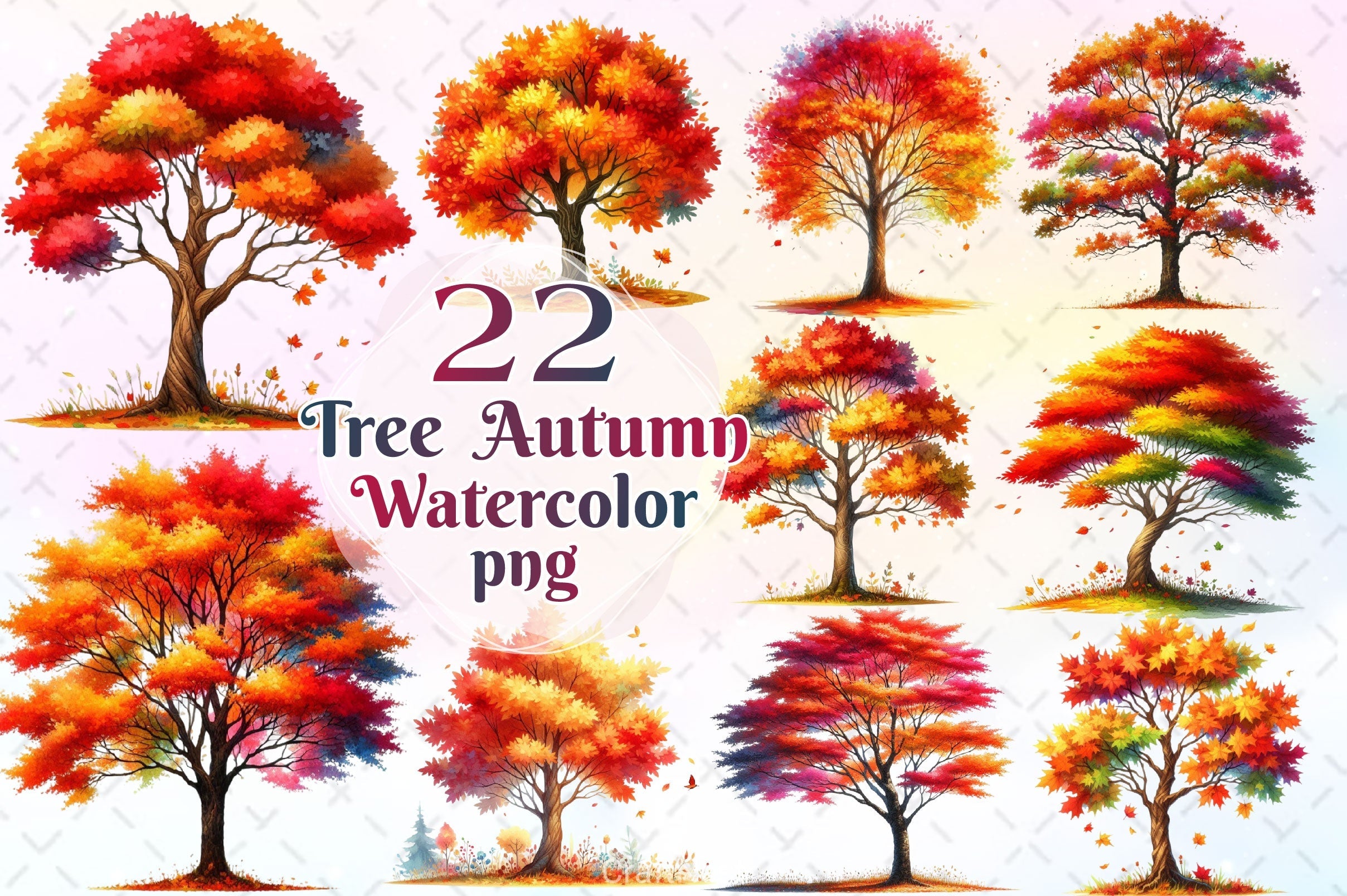 Fall Tree Autumn Tree Clipart Bundle