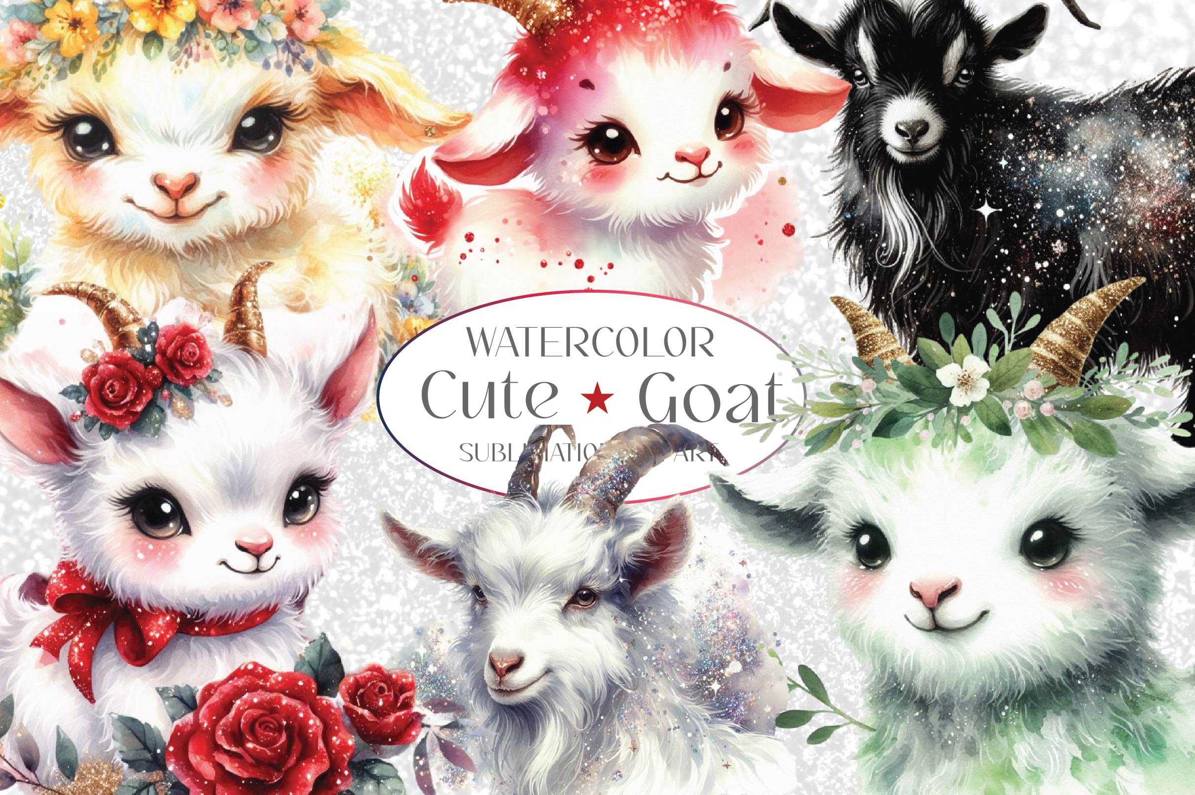 Glitter Goat Clipart Bundle