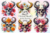 Floral Skull With Horns Clipart Bundle