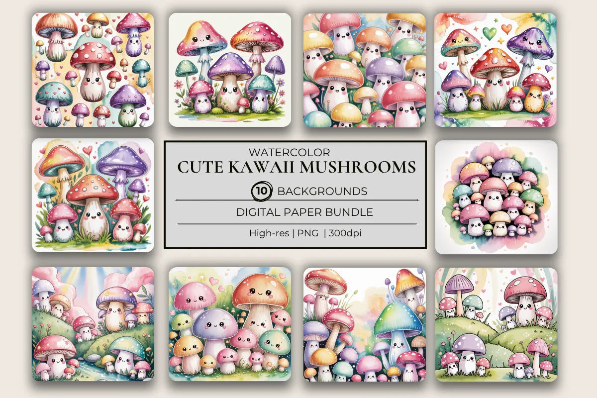 Kawaii Mushrooms Background Papers - CraftNest - Digital Crafting and Art