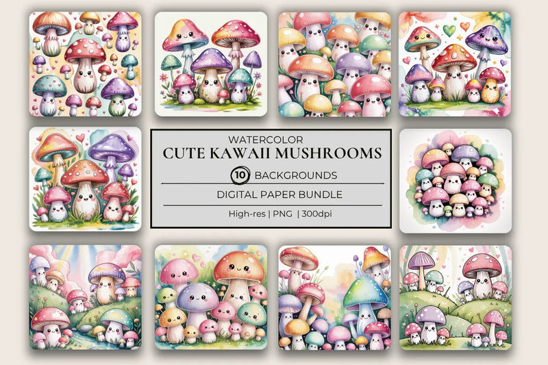 Kawaii Mushrooms Background Papers - CraftNest - Digital Crafting and Art