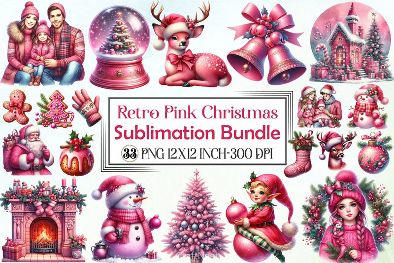 Retro Pink Christmas Clipart Bundle 12 - CraftNest - Digital Crafting and Art