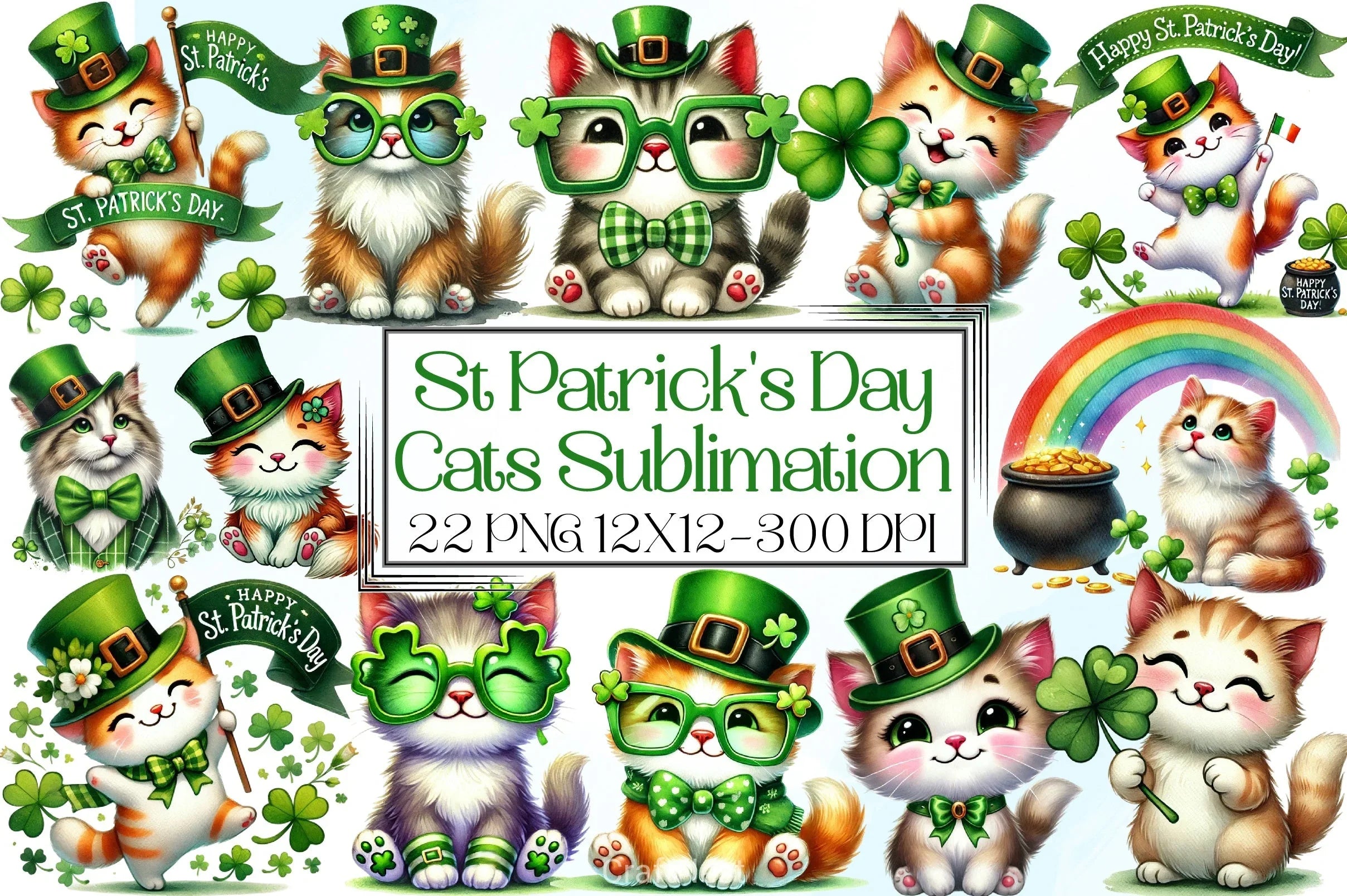 St Patrick's Day Cats Clipart Bundle - CraftNest - Digital Crafting and Art