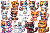 Cute Patchwork Cats Clipart Bundle