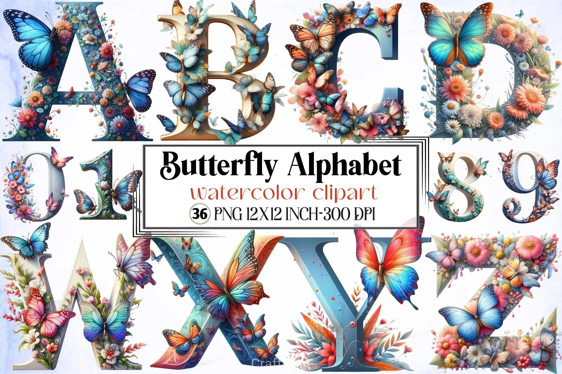 Butterfly Alphabet Clipart Bundle - CraftNest - Digital Crafting and Art