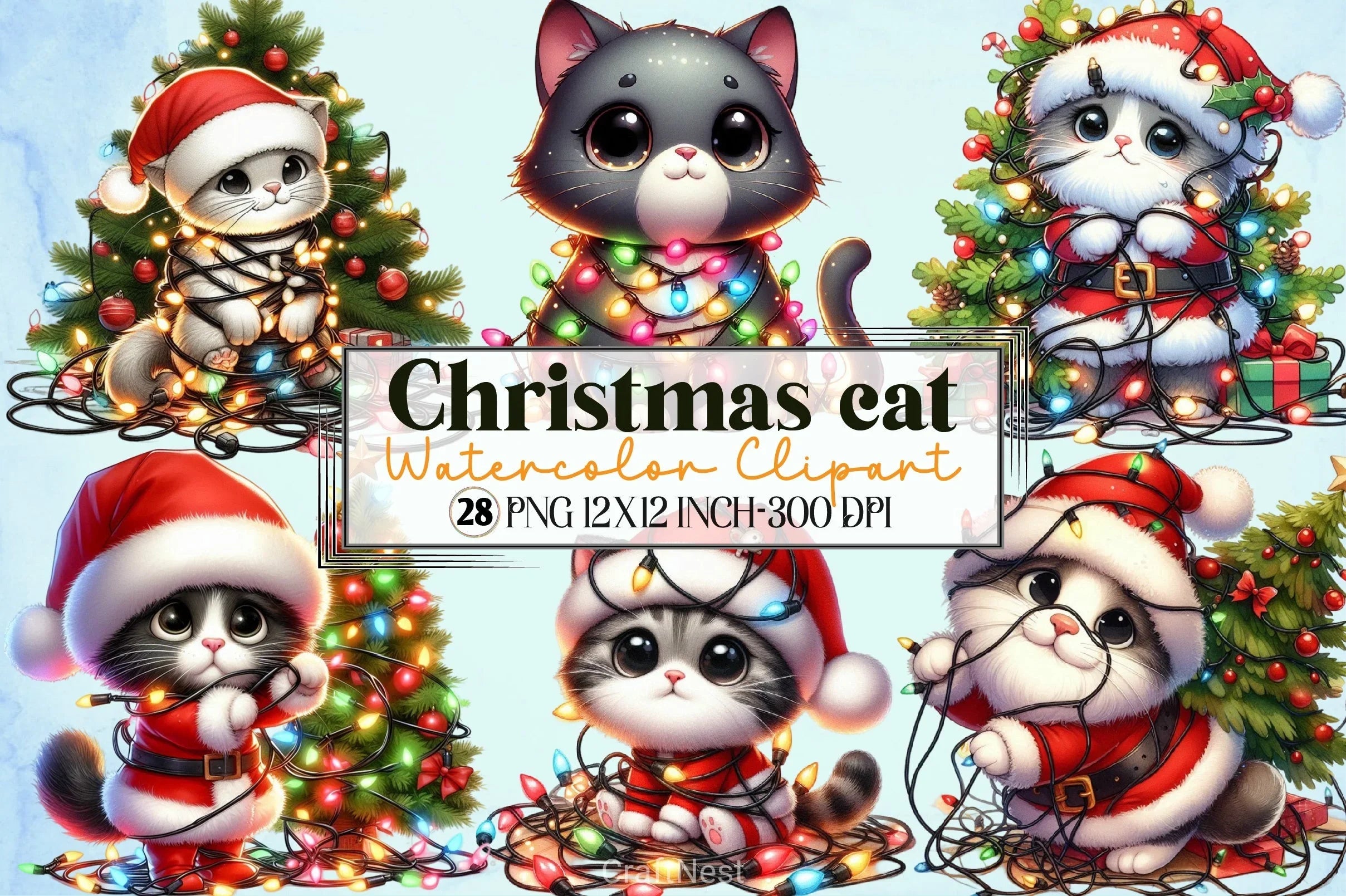 Christmas Cat Clipart Bundle 3 - CraftNest - Digital Crafting and Art