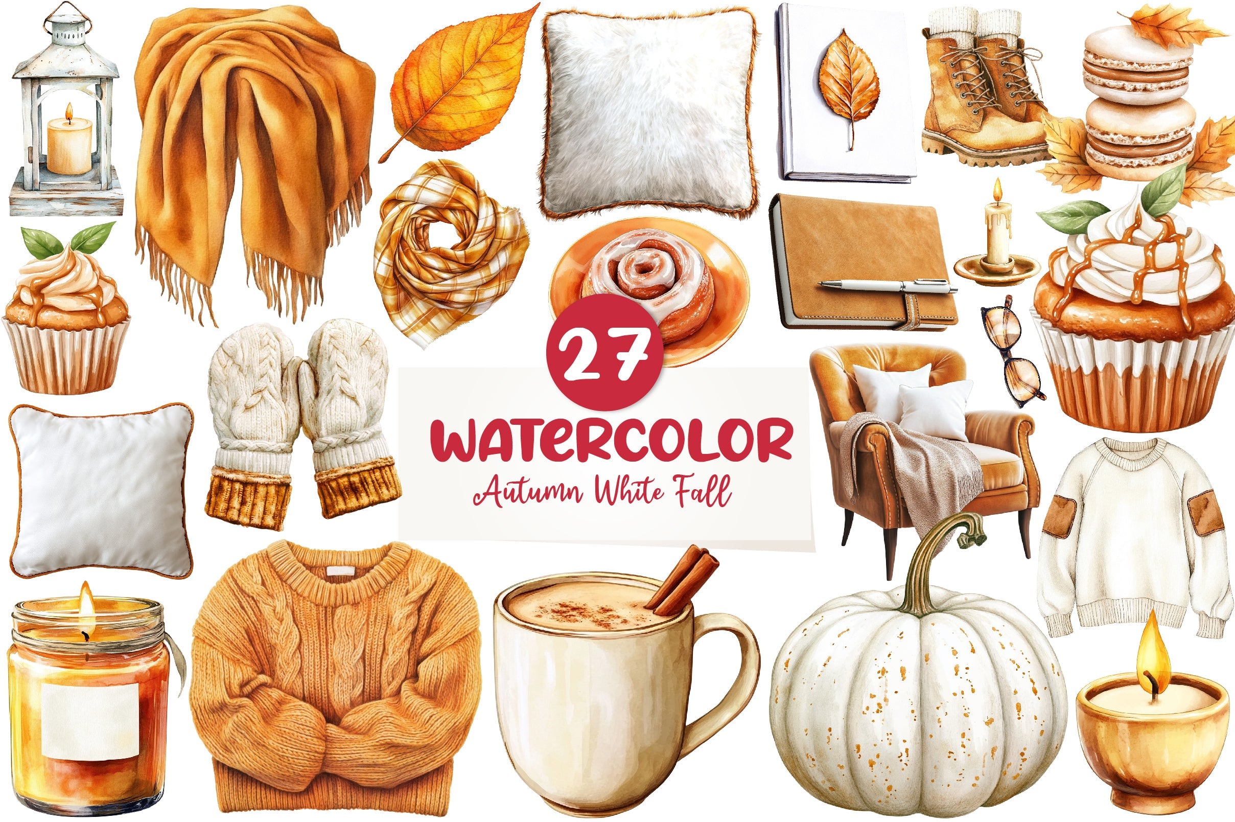Cozy Caramel & White Fall Clipart Bundle