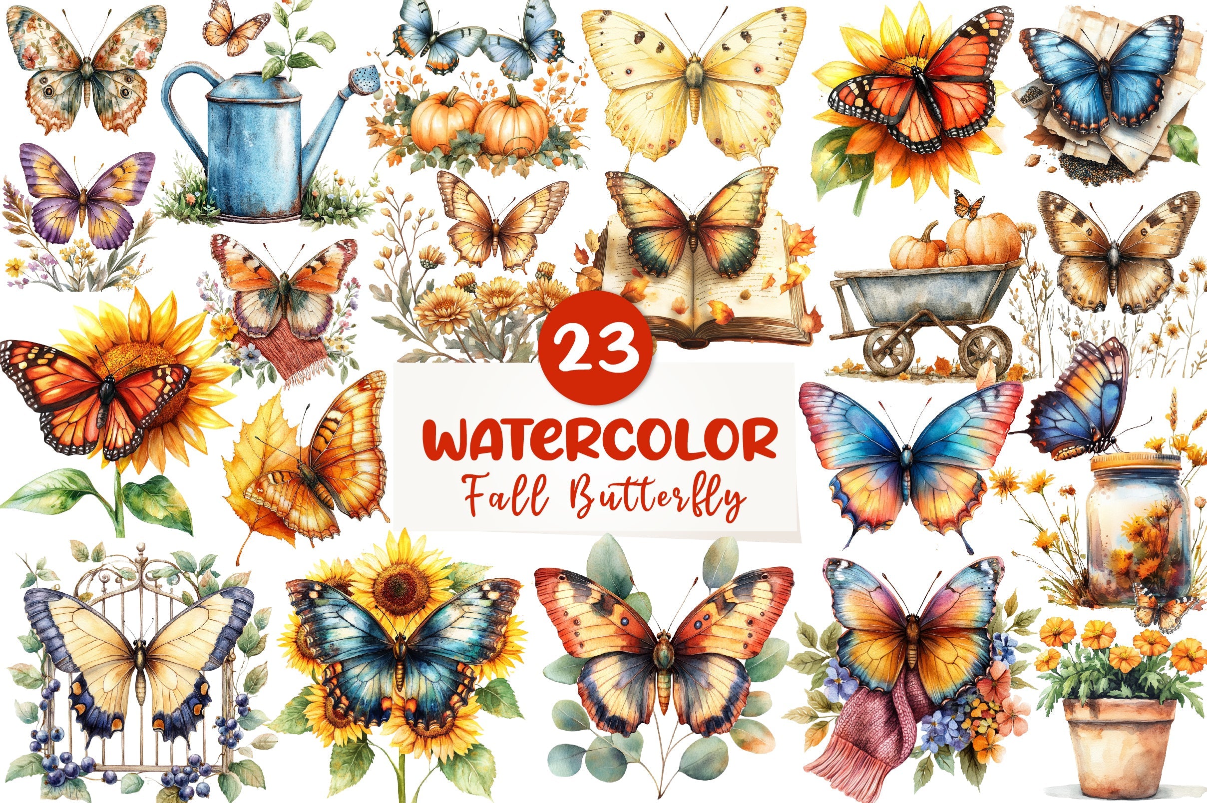 Fall Butterfly Garden Clipart Bundle 1
