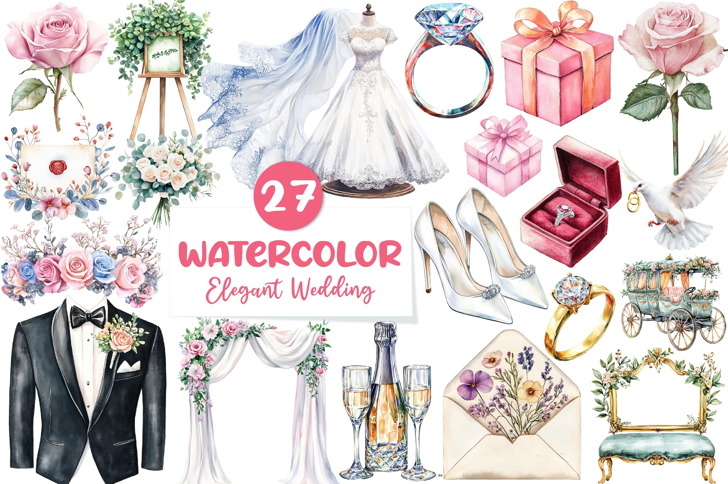 Elegant Wedding Clipart Bundle