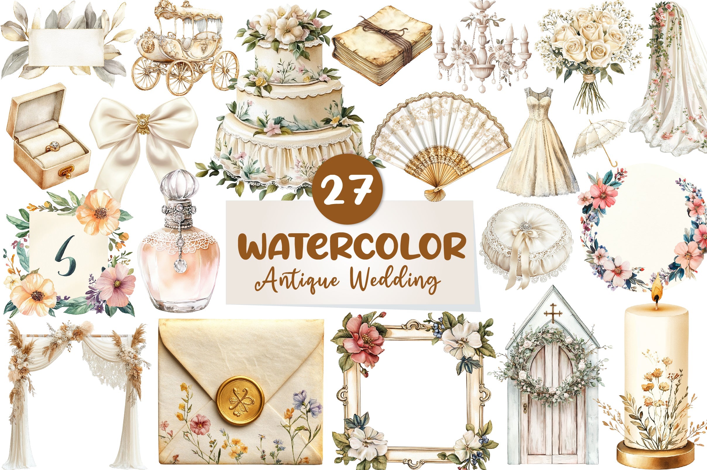 Antique Ivory Wedding Clipart Bundle