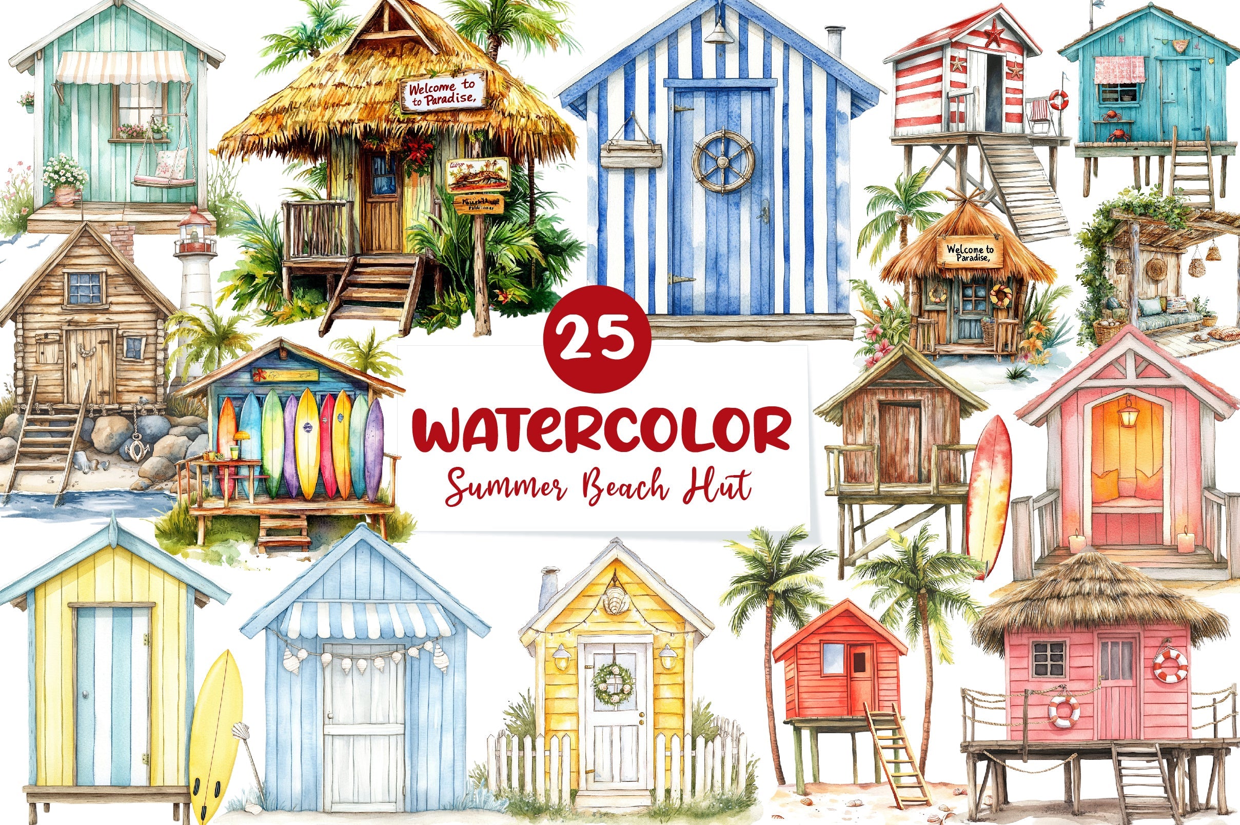 Summer Cozy Beach Hut Clipart Bundle