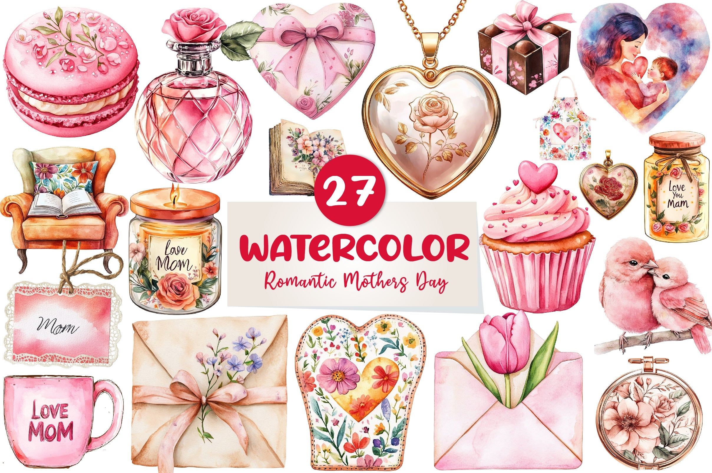 Romantic Mothers Day Clipart Bundle