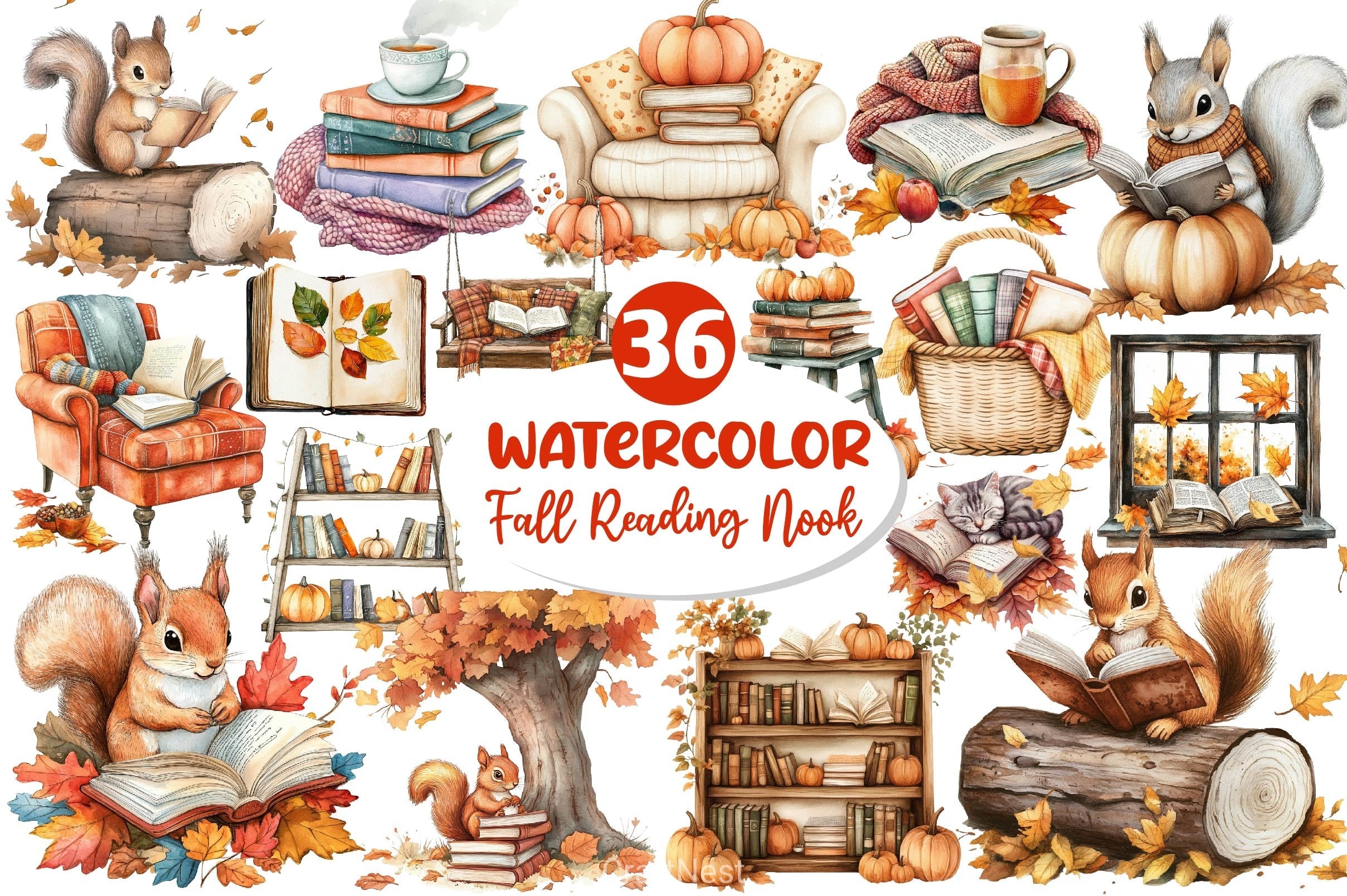 Fall Reading Nook Clipart Bundle 3