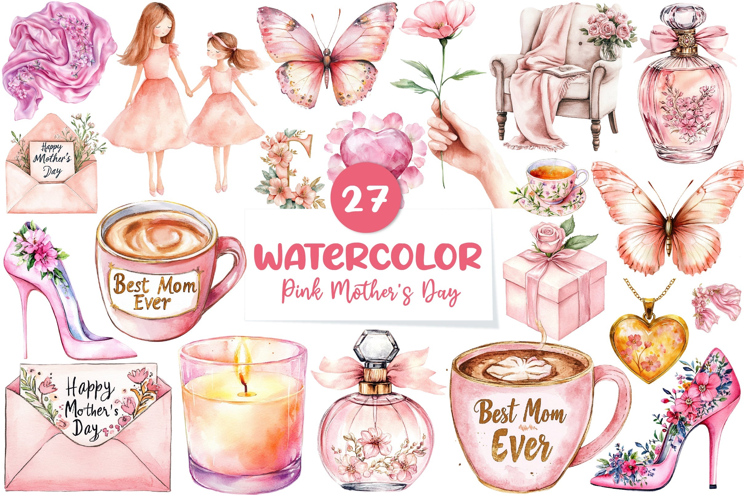 Blush Pink Mothers Day Clipart Bundle