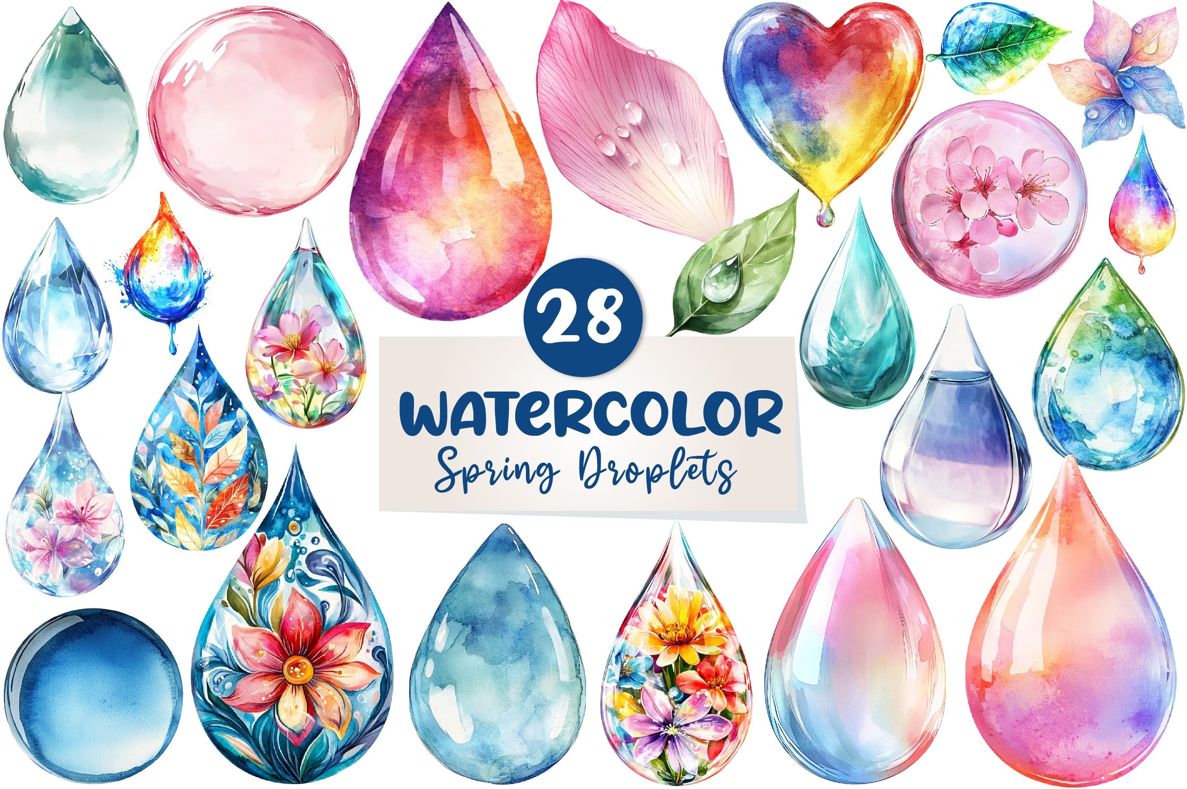 Spring Water Droplets Clipart Bundle