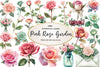 Mint And Pink Rose Garden Clipart Bundle