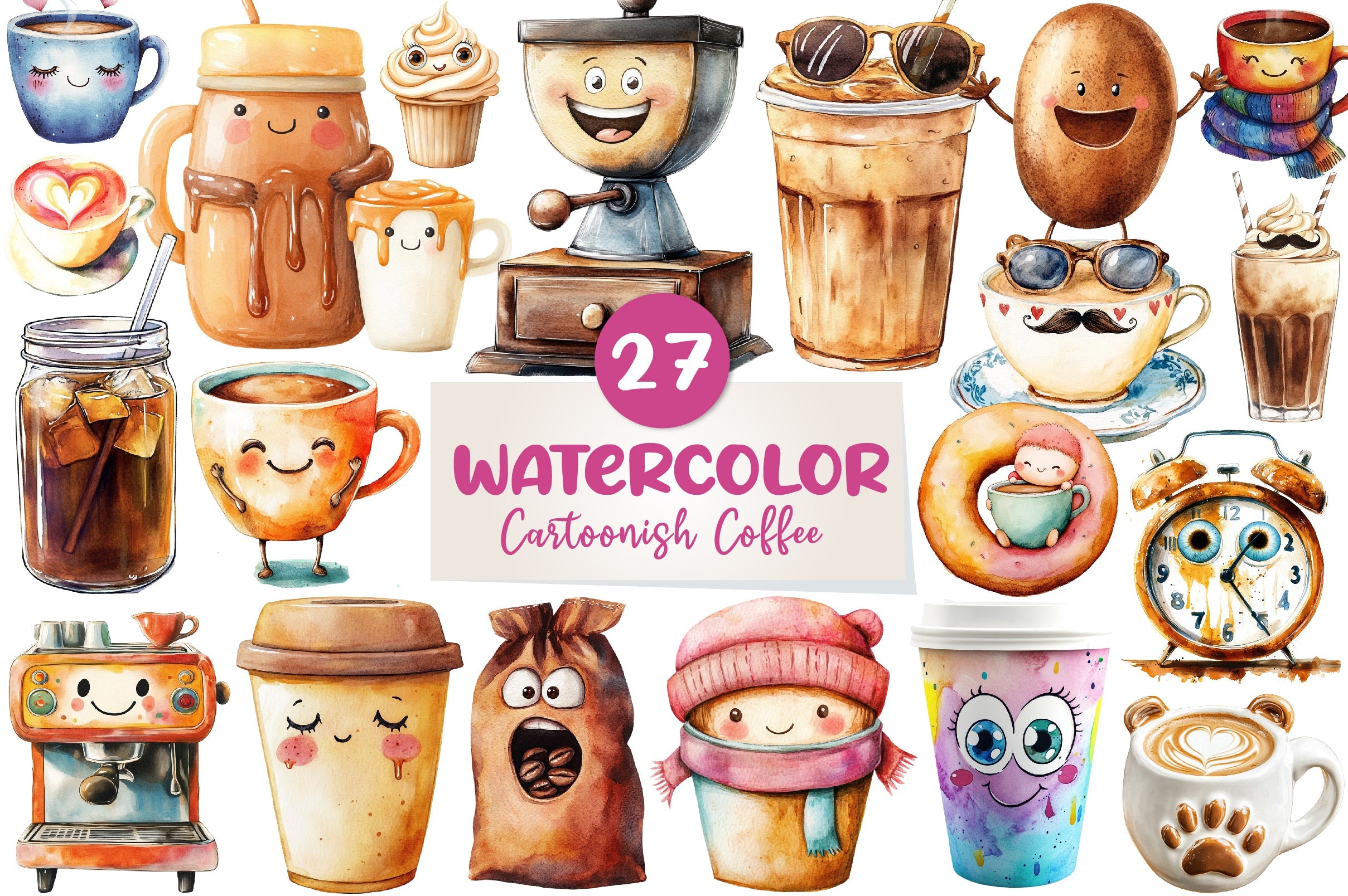 Cartoonish Coffee Collection Clipart Bundle