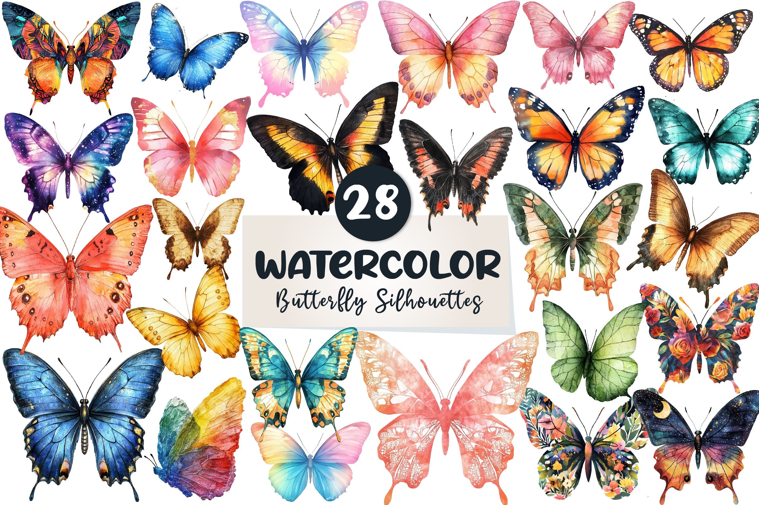 Butterfly Silhouettes Clipart Bundle