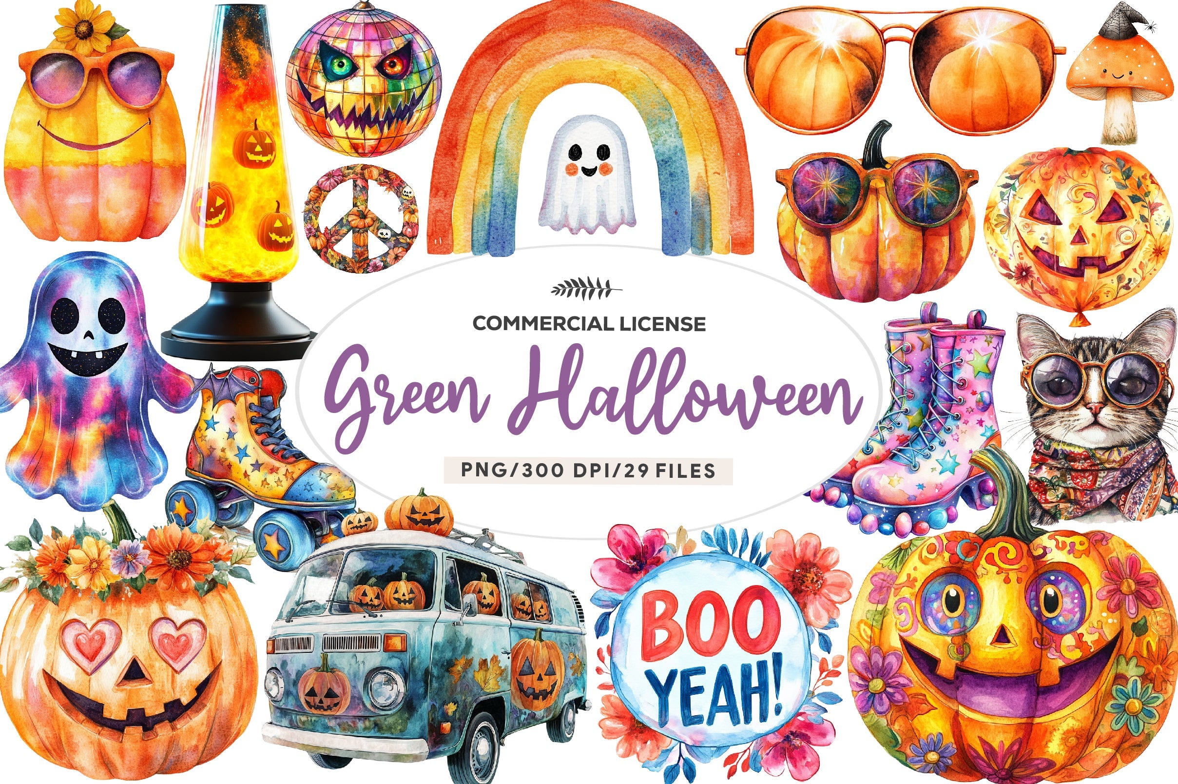 Groovy Halloween Day Clipart Bundle