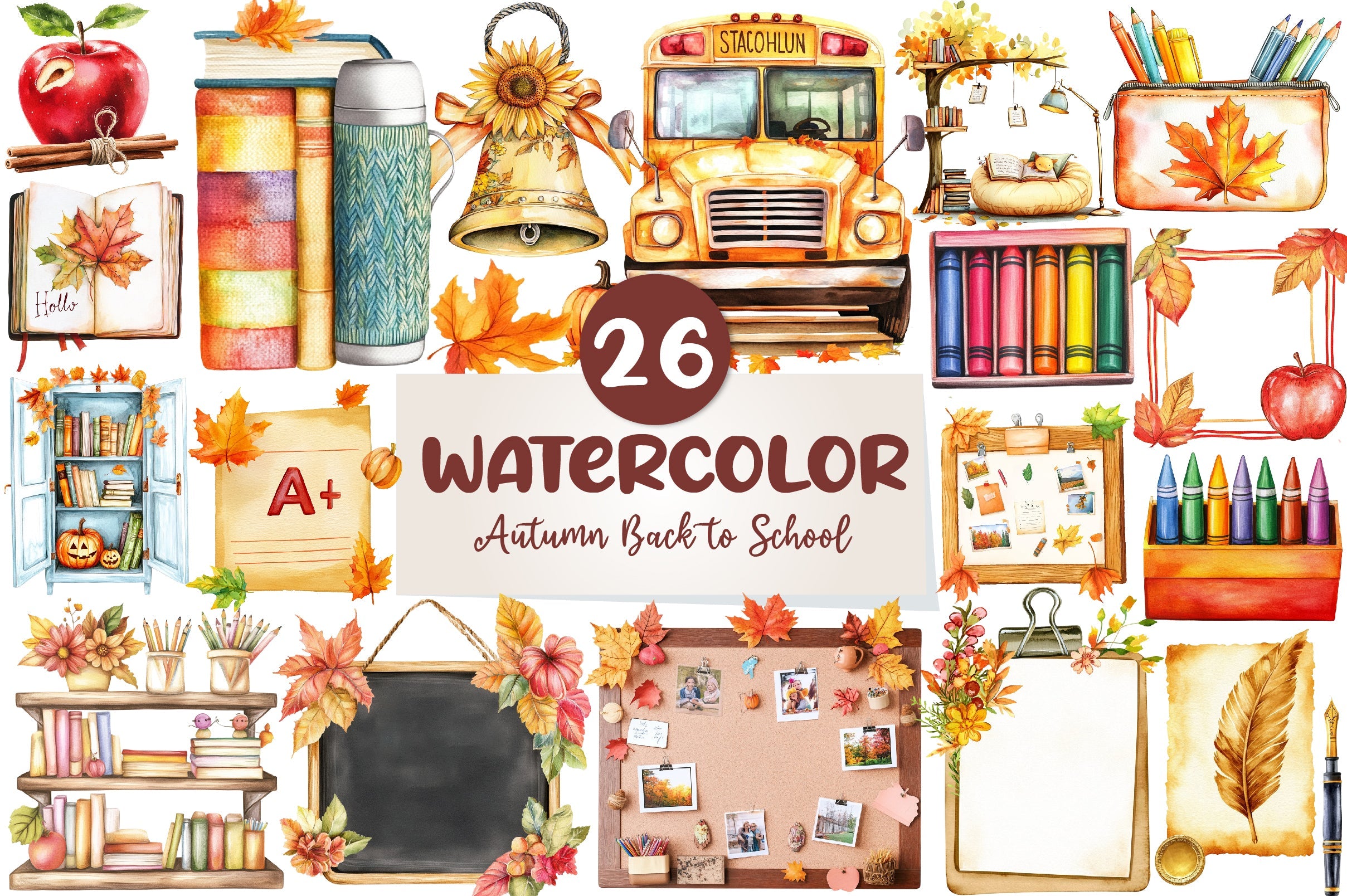 Autumn Back To School Clipart Bundle