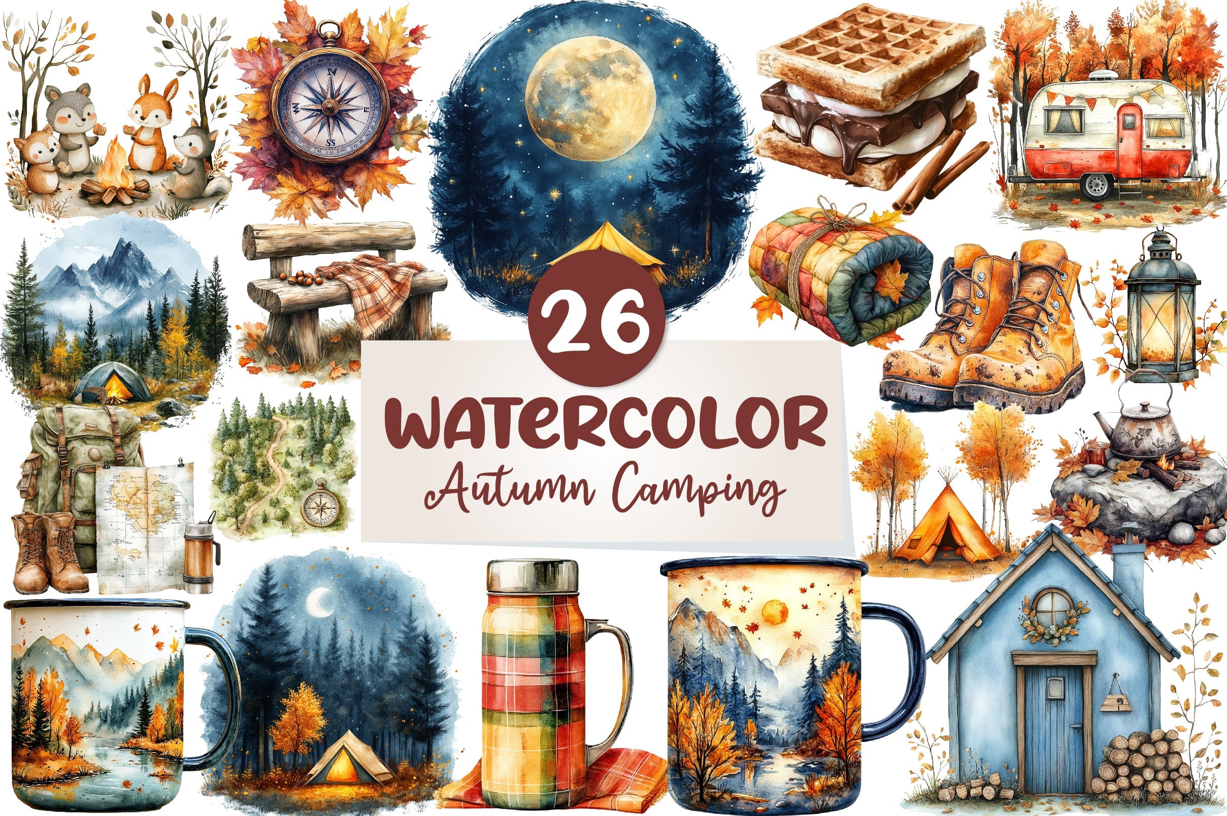 Autumn Camping Trip Clipart Bundle