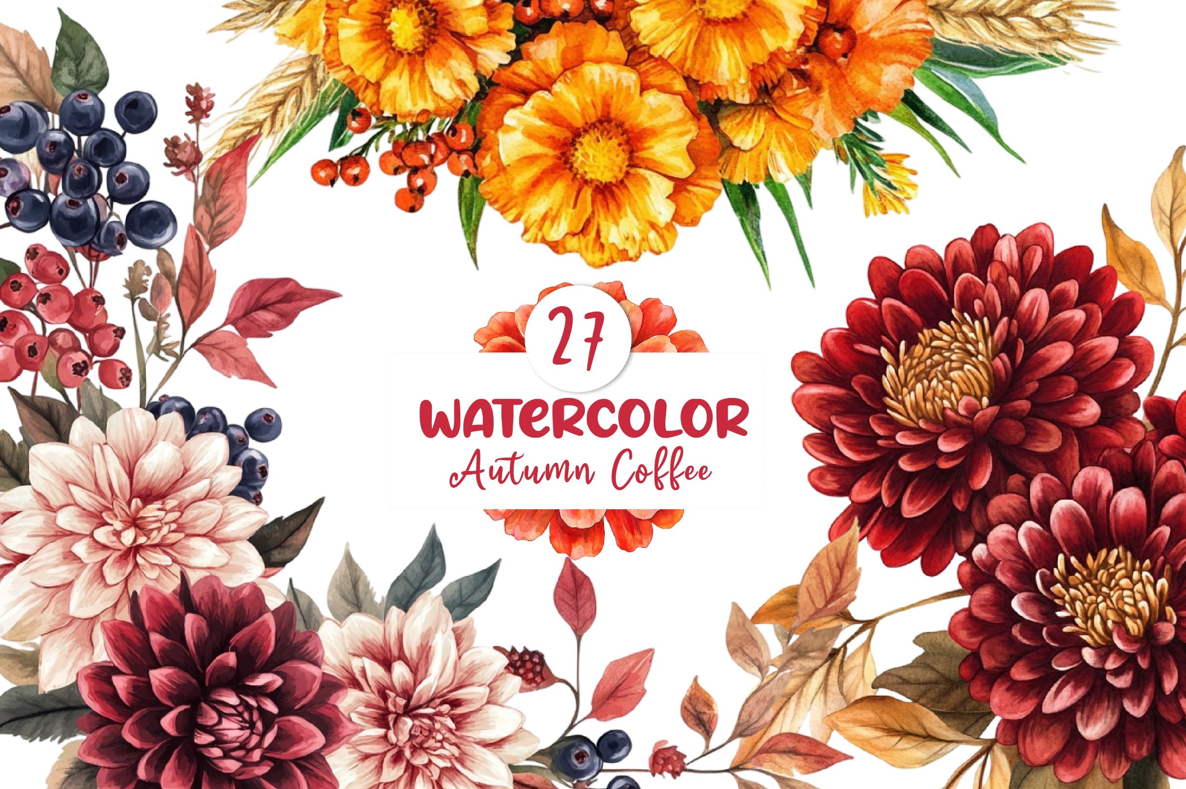Fall Flowers Clipart Bundle