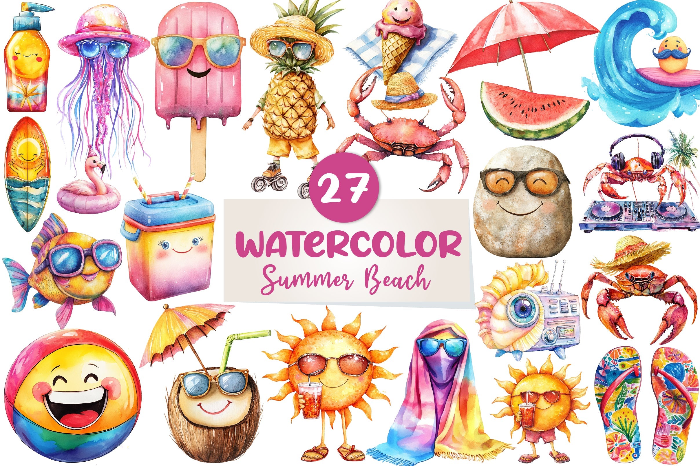 Funny Summer Beach Clipart Bundle