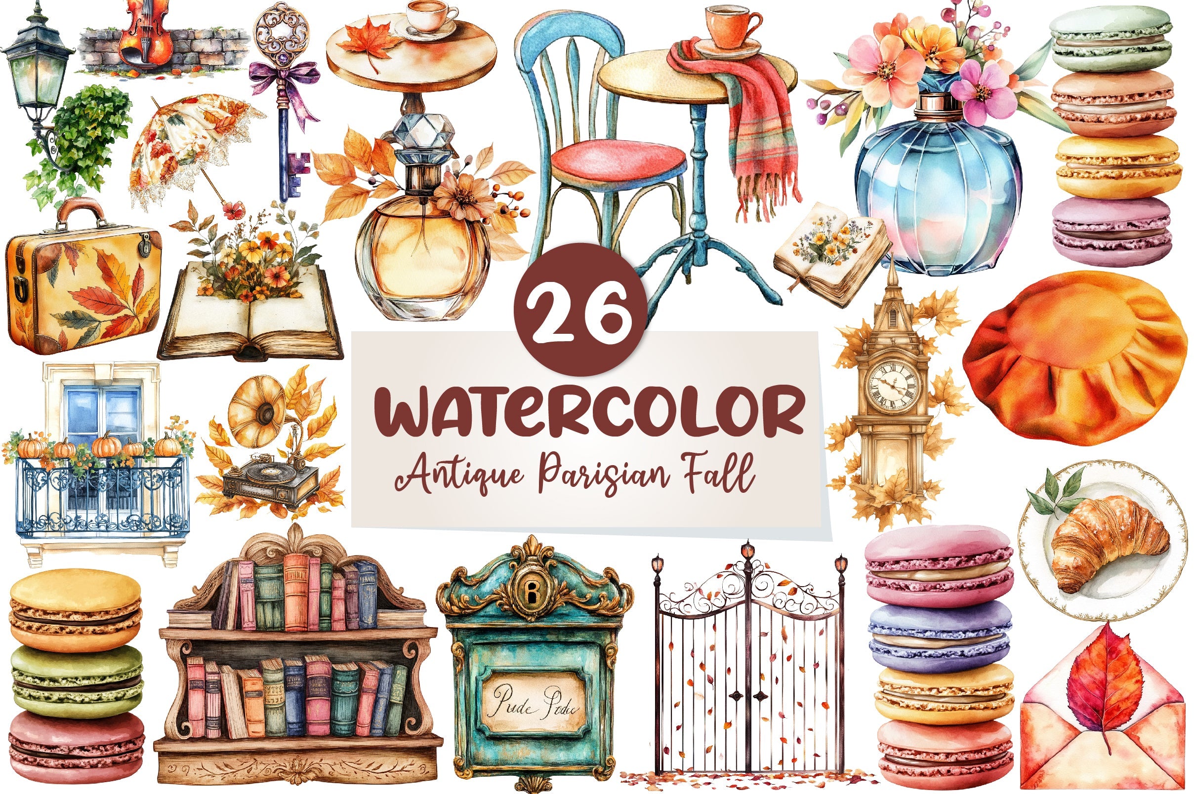 Antique Parisian Fall Clipart Bundle