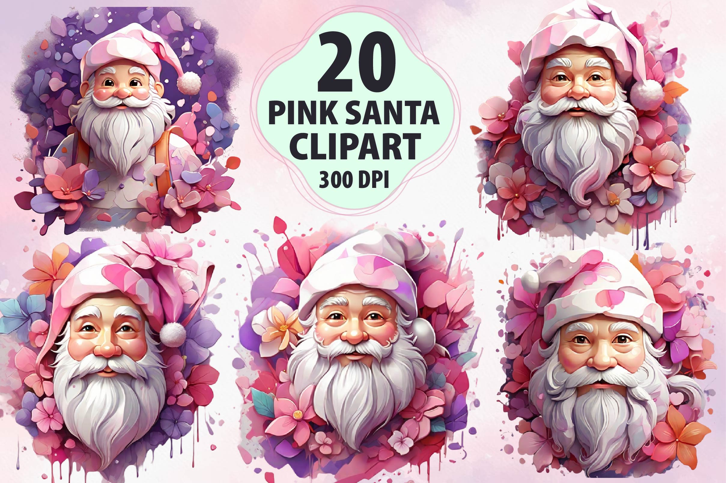 Pink Santa Clipart Bundle