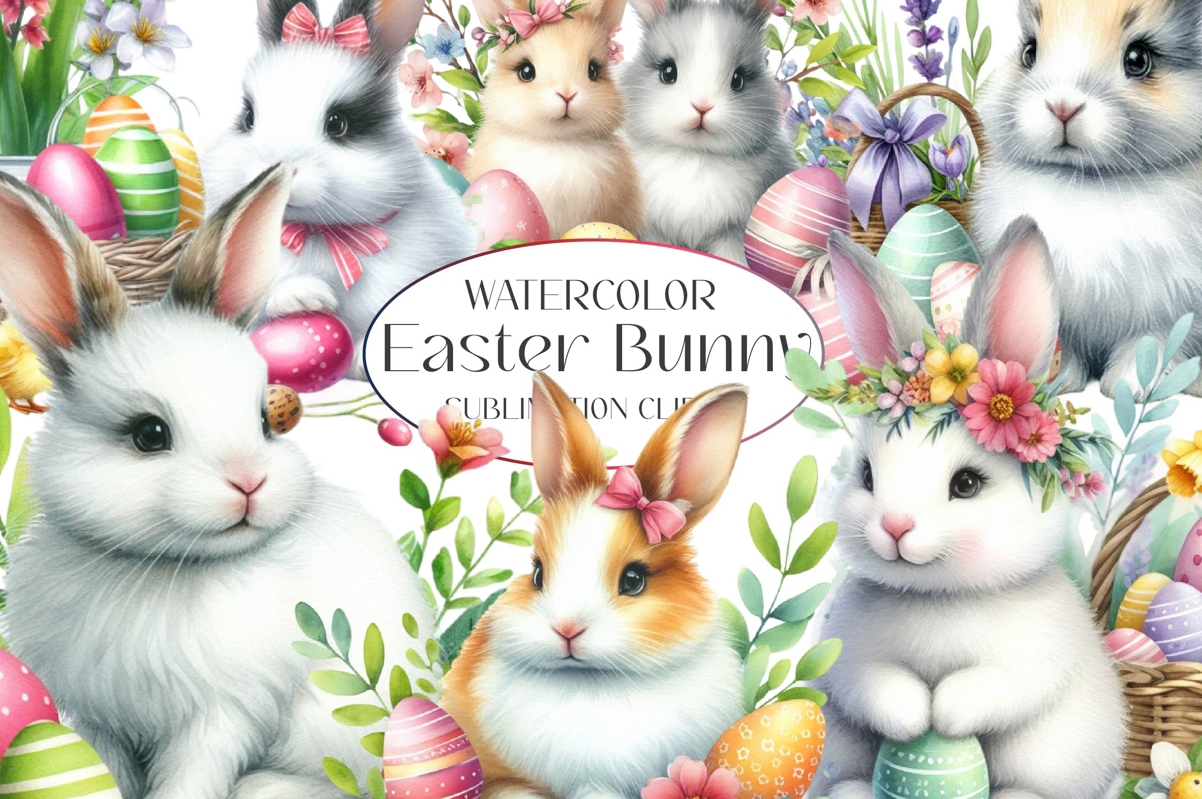 Easter Bunny And Flower Clipart Bundle