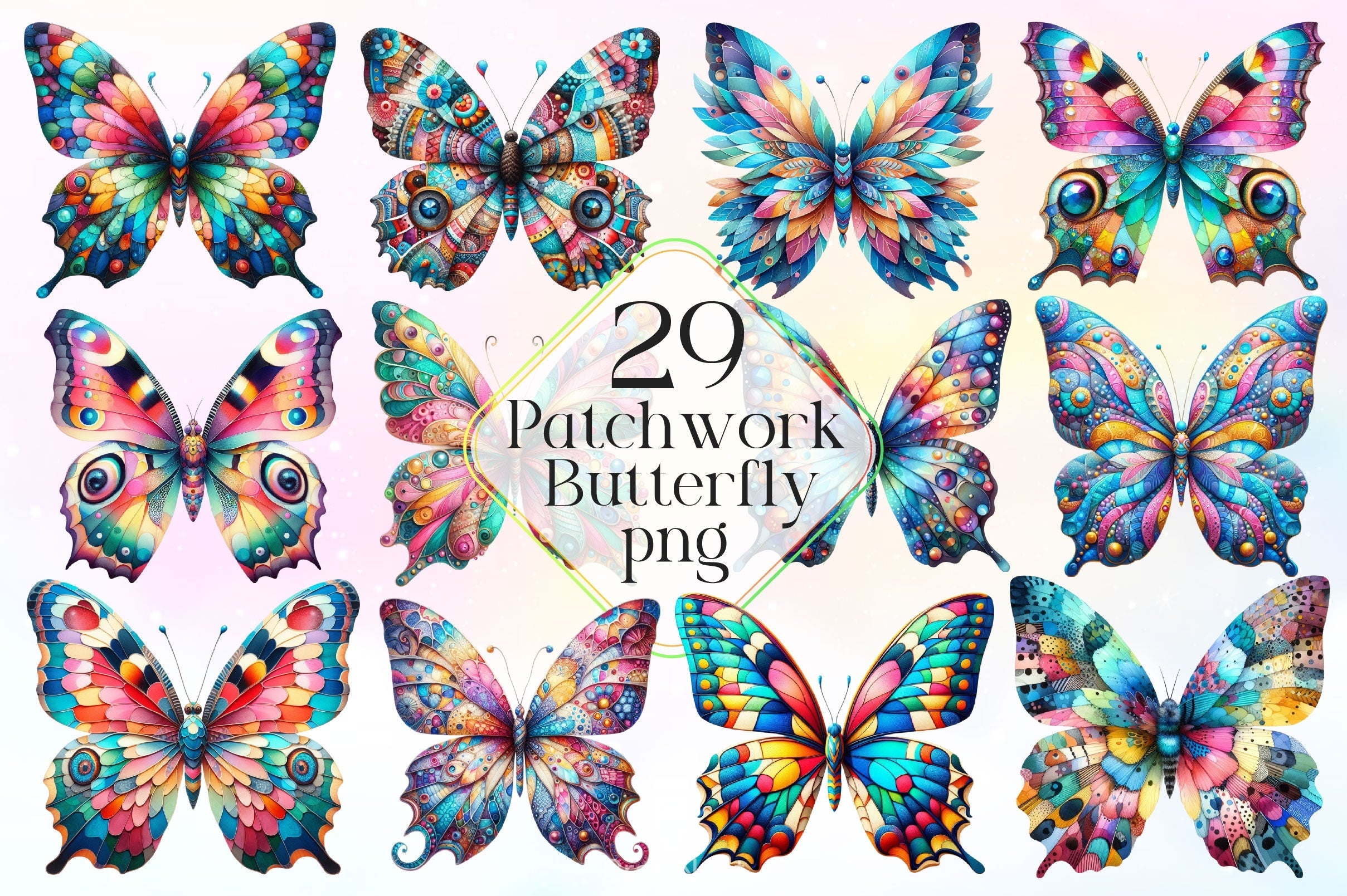 Patchwork Butterfly Clipart Bundle