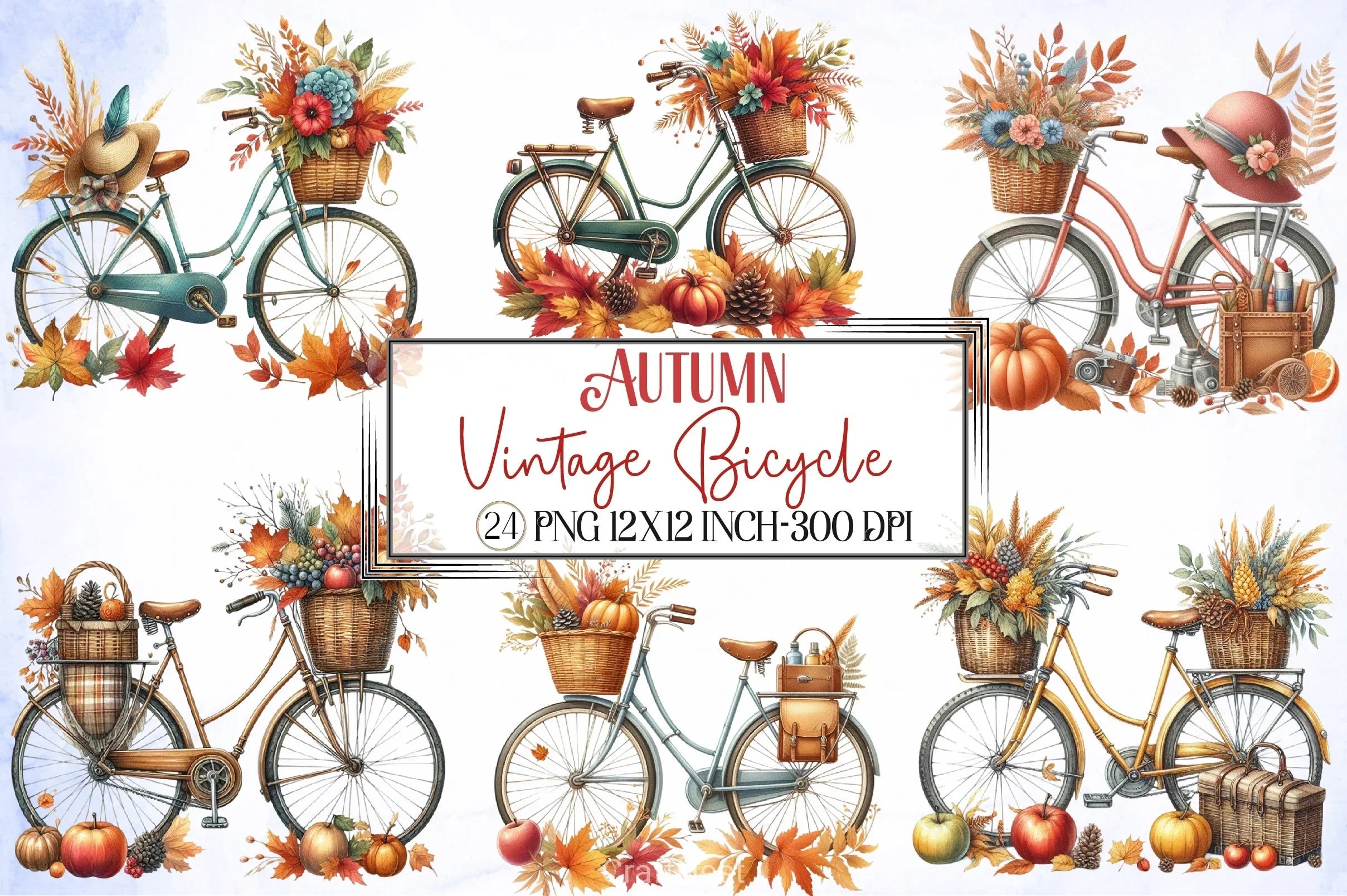 Autumn Vintage Bicycle Clipart Bundle - CraftNest - Digital Crafting and Art