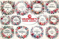 Valentine's Floral Wreath Clipart Bundle - CraftNest - Digital Crafting and Art