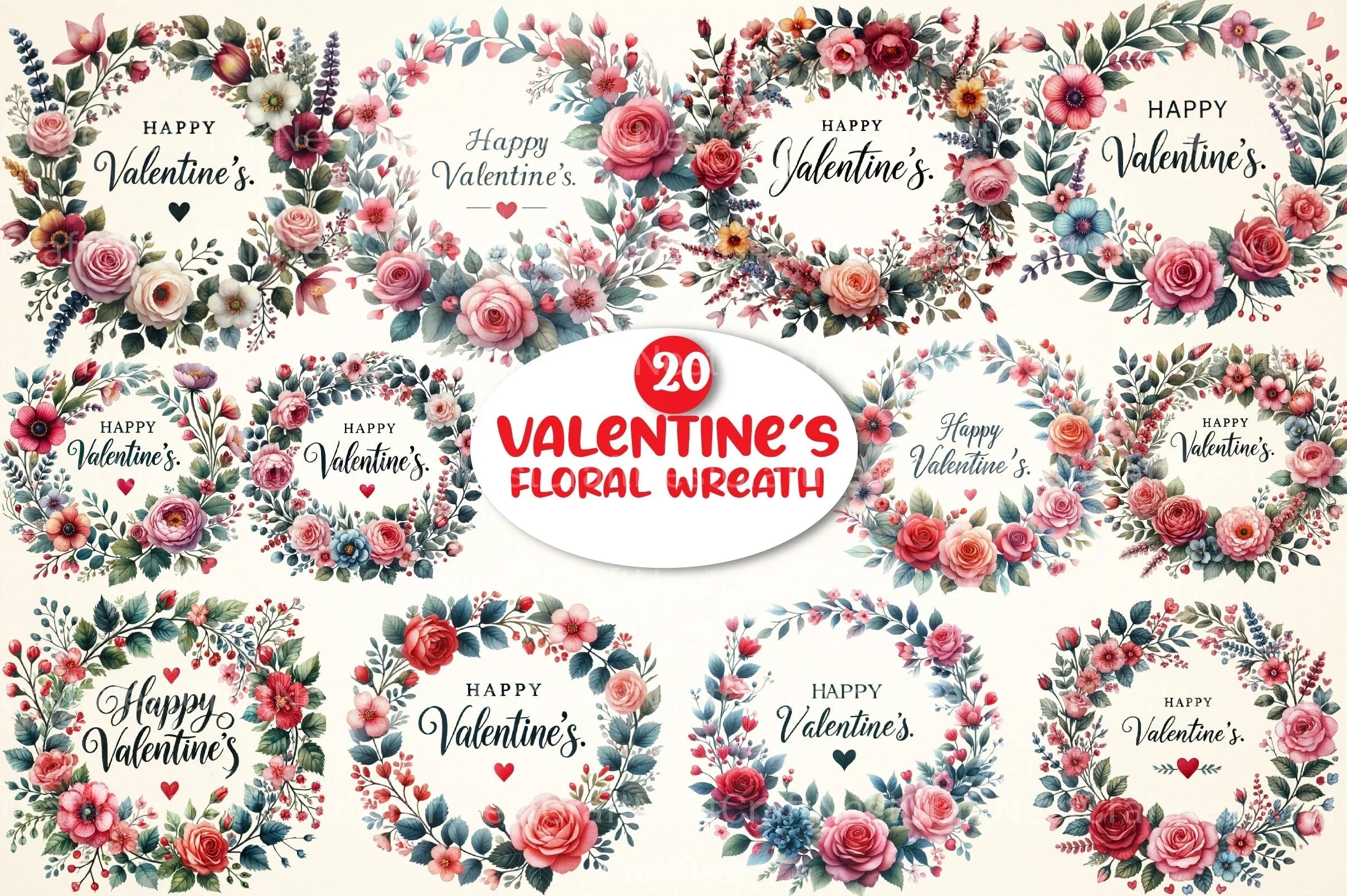 Valentine's Floral Wreath Clipart Bundle - CraftNest - Digital Crafting and Art