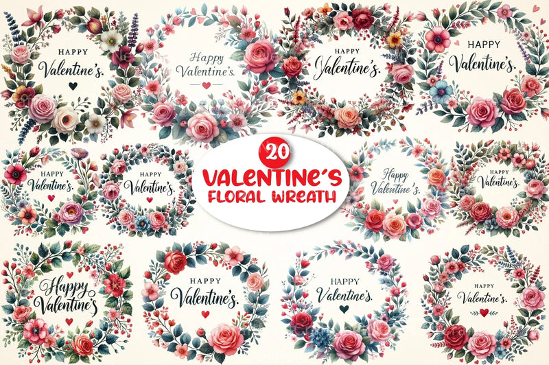 Valentine's Floral Wreath Clipart Bundle - CraftNest - Digital Crafting and Art