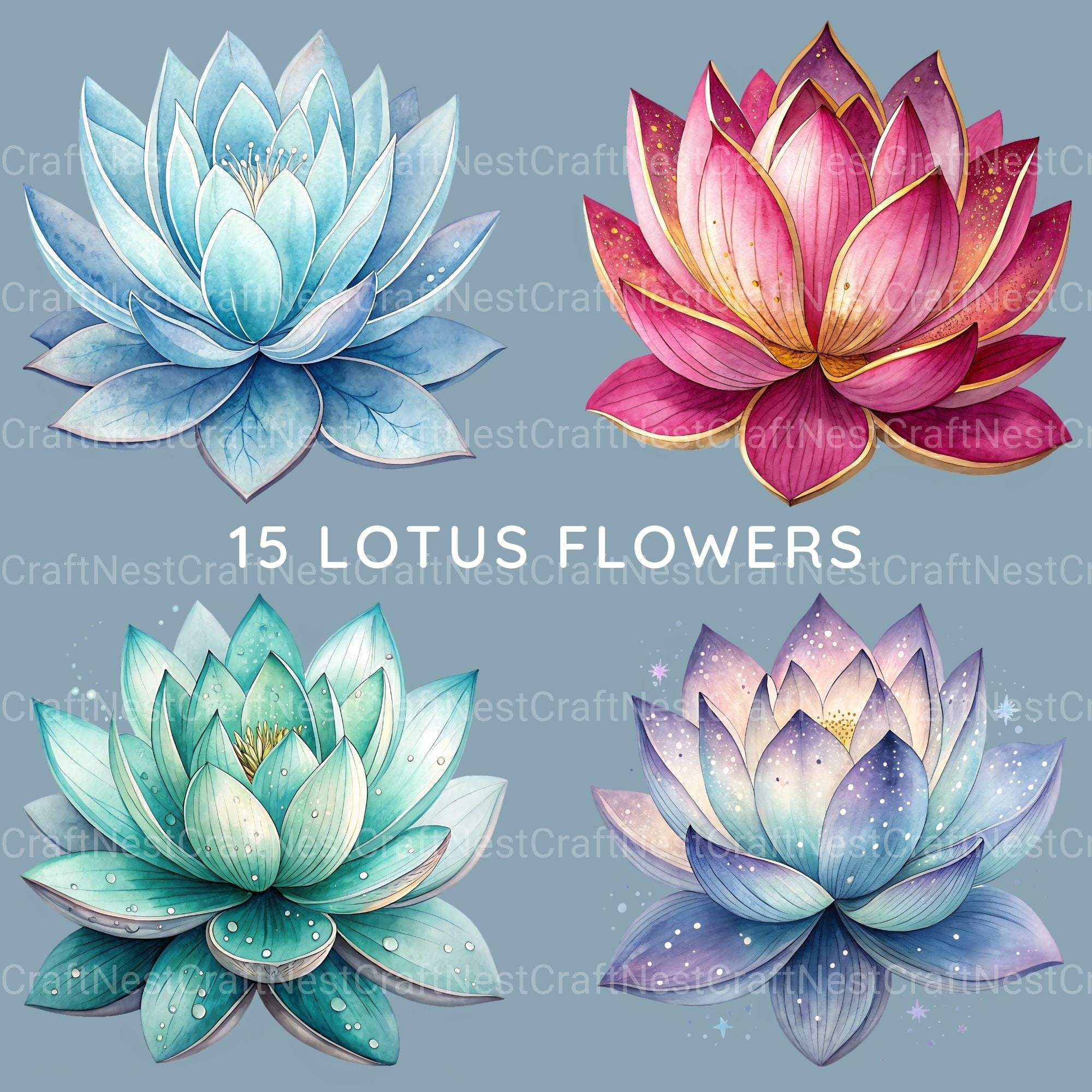 Lotus Flowers Clipart Bundle