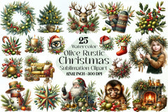 Olive Rustic Christmas Clipart Bundle - CraftNest - Digital Crafting and Art