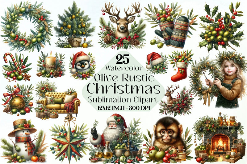 Olive Rustic Christmas Clipart Bundle - CraftNest - Digital Crafting and Art
