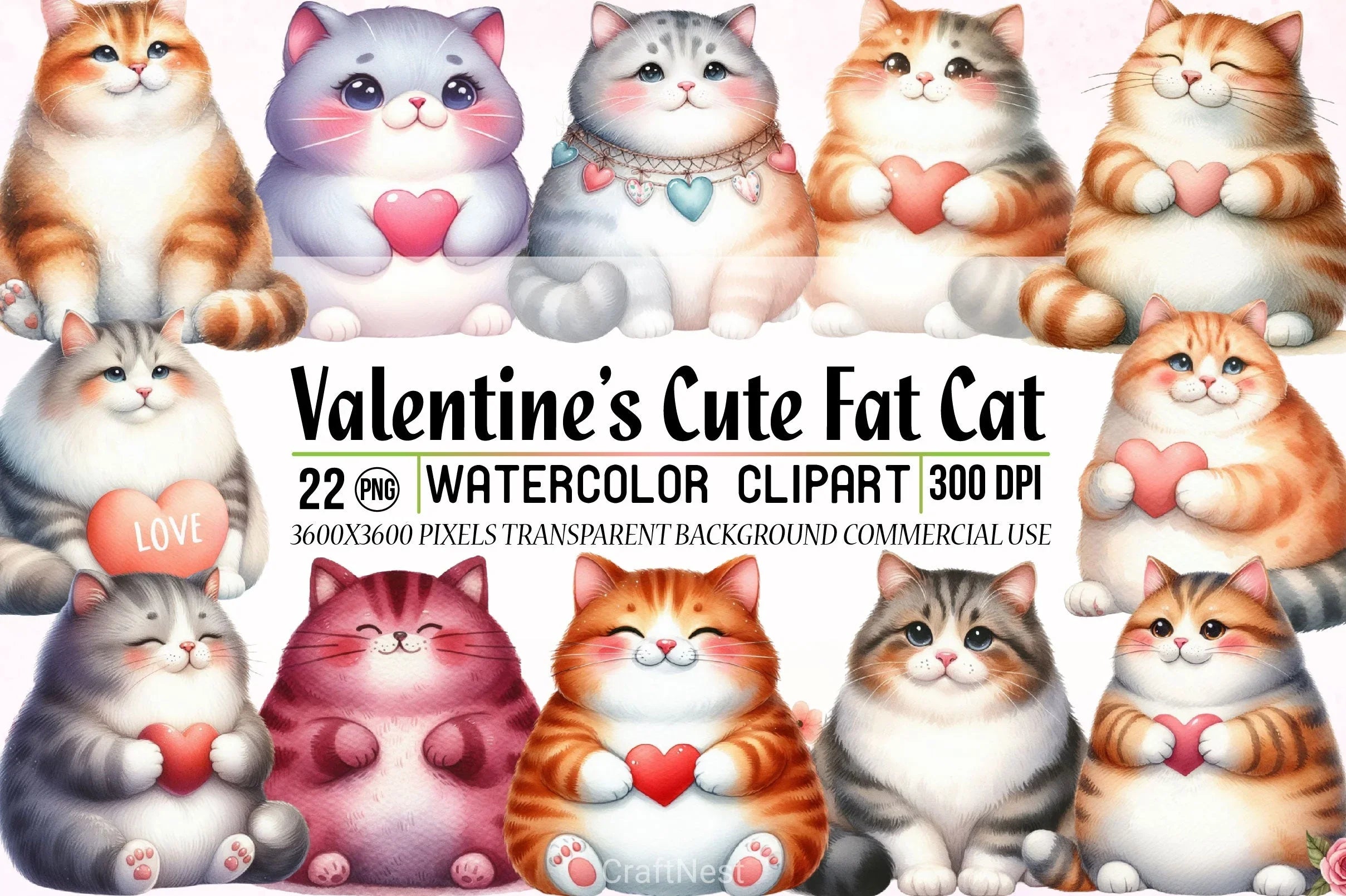Valentine's Fat Cat Clipart Bundle - CraftNest - Digital Crafting and Art