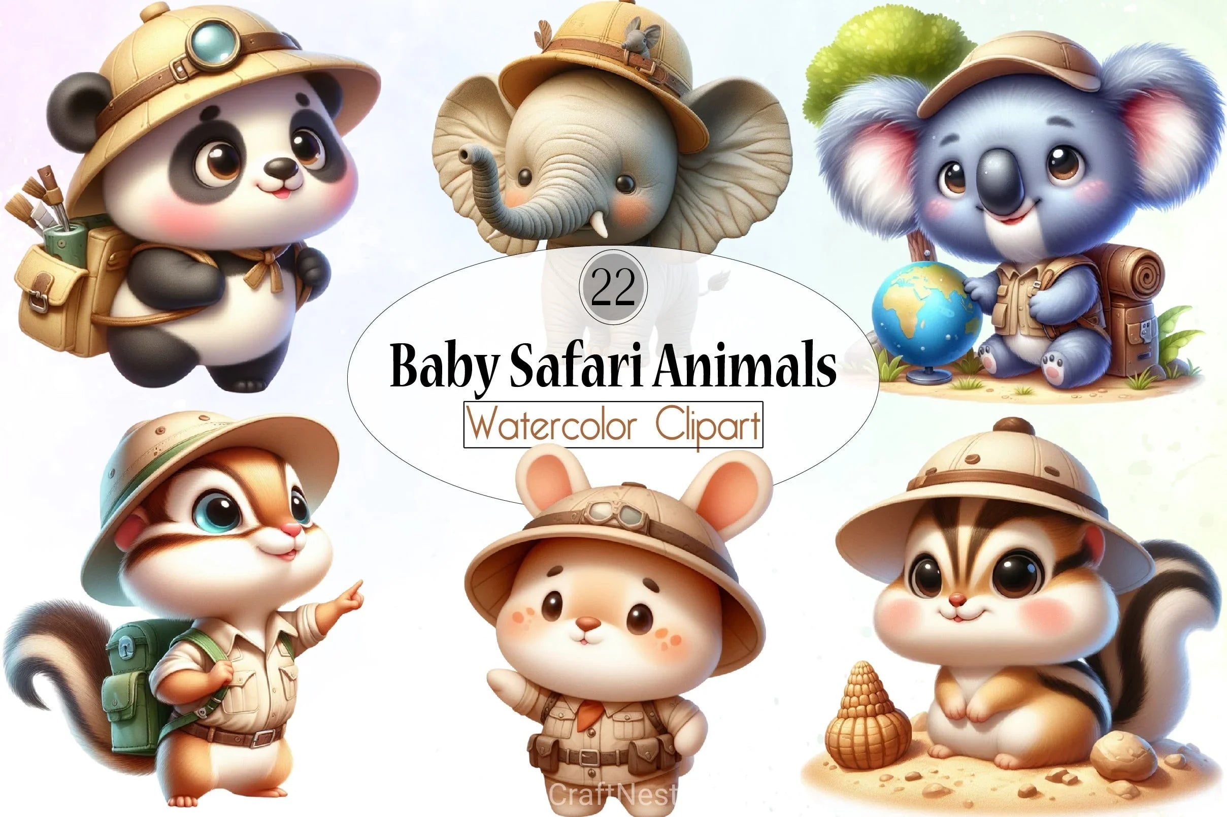 Baby Safari Animals Clipart Bundle - CraftNest - Digital Crafting and Art