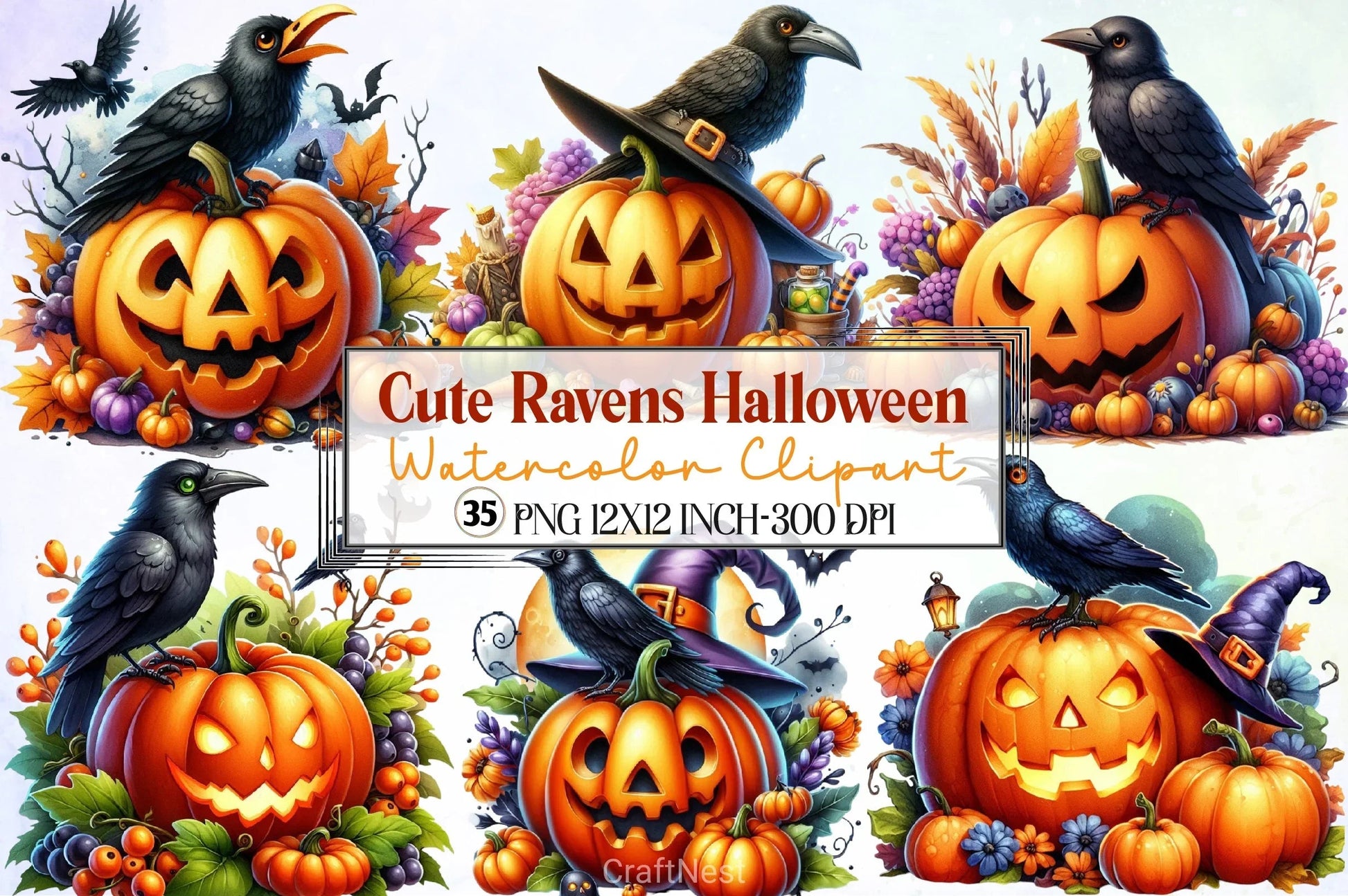 Cute Ravens Halloween Clipart Bundle - CraftNest - Digital Crafting and Art