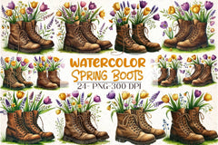 Vintage Boots with Flowers Clipart Bundle - CraftNest - Digital Crafting and Art